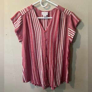 Liz Claiborne Soft Red and White Relaxed Button Down Blouse 100% Rayon